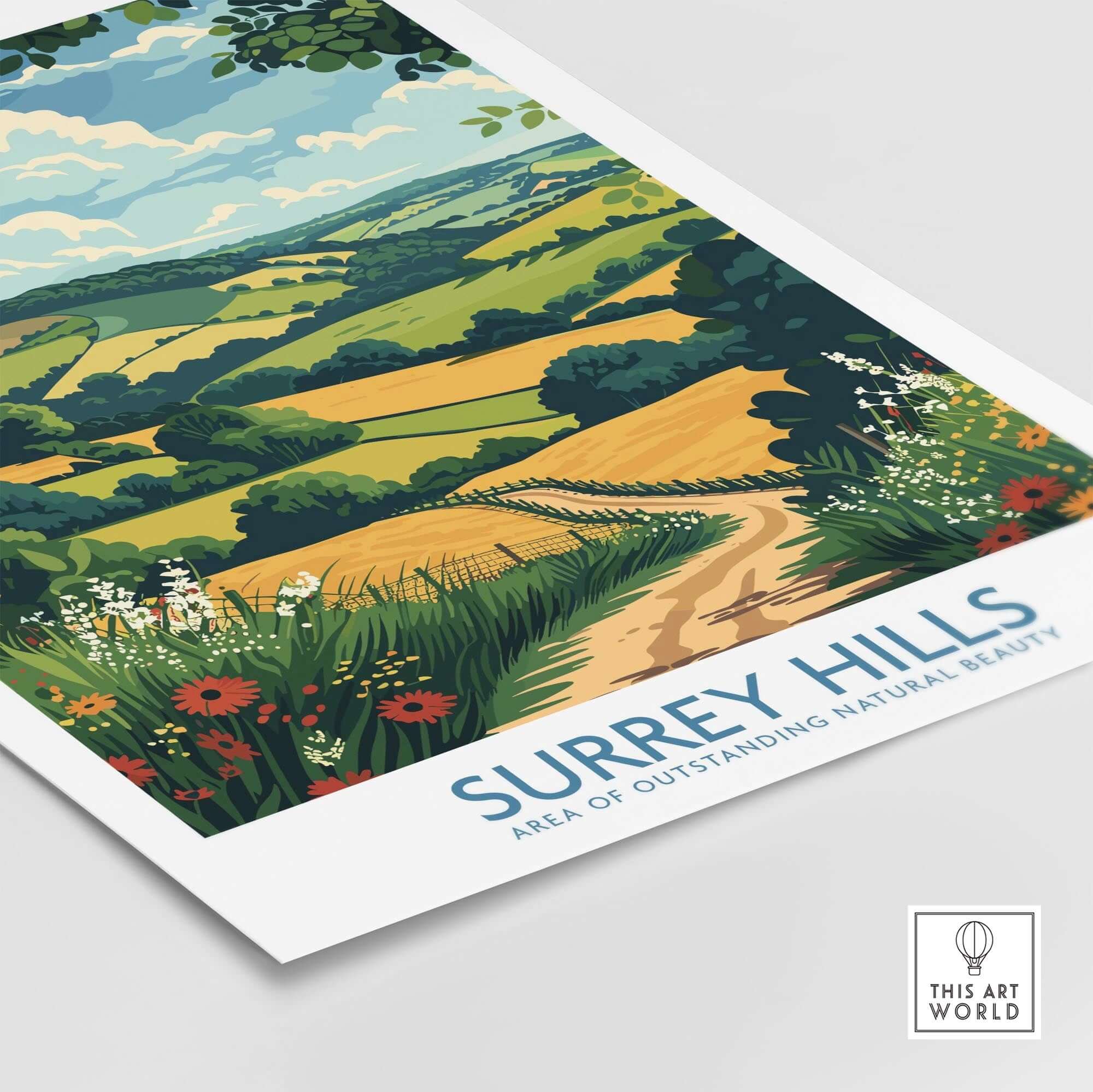 Surrey Hills National Park Poster Print showcasing the picturesque rolling hills and scenic beauty of Surrey Hills.