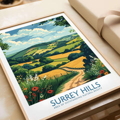 Surrey Hills National Park Poster Print featuring picturesque rolling hills and vibrant landscapes.