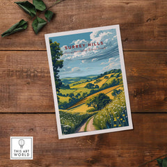 Surrey Hills Poster showcasing picturesque landscapes of the Surrey Hills AONB, bringing nature's beauty to your space.