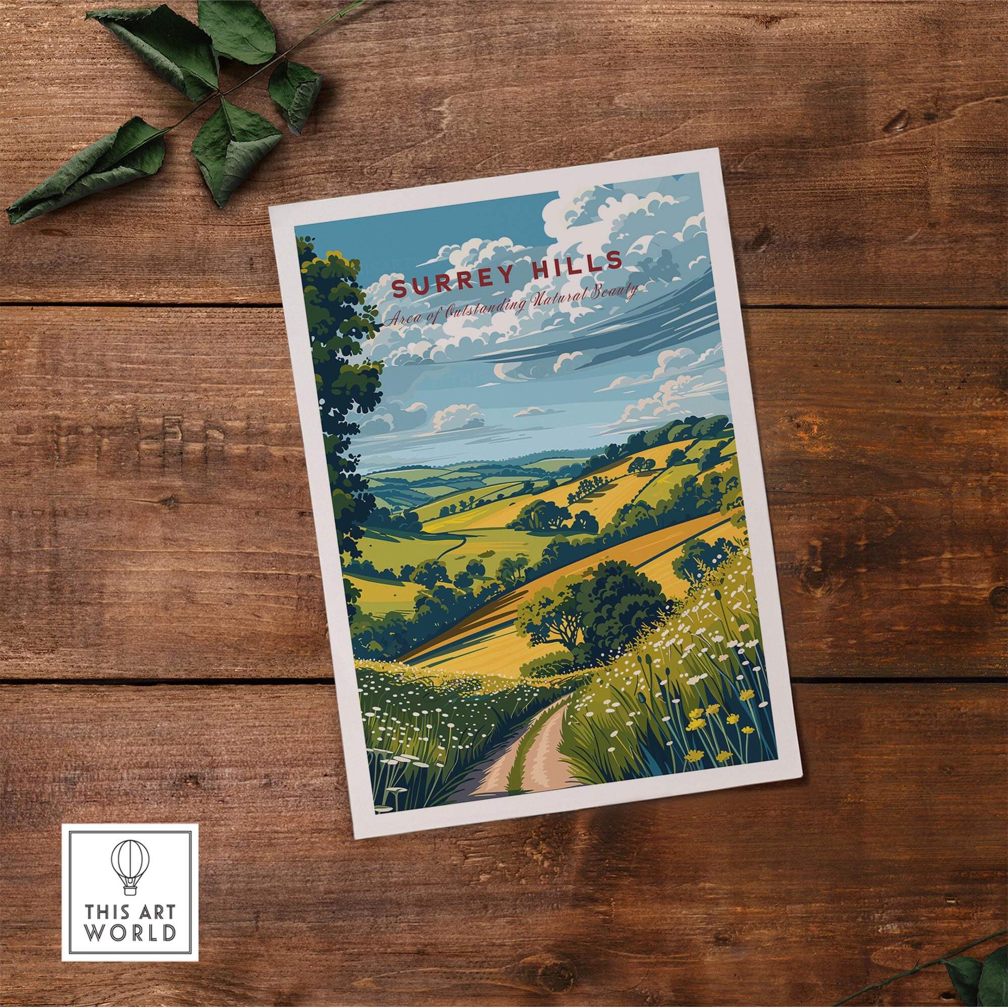 Surrey Hills Poster showcasing picturesque landscapes of the Surrey Hills AONB, bringing nature's beauty to your space.