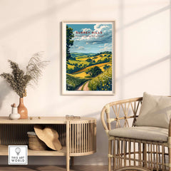 Surrey Hills Poster showcasing scenic landscapes in a stylish home interior setting.