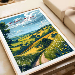Surrey Hills Poster showcasing stunning landscapes of the Area of Outstanding Natural Beauty.