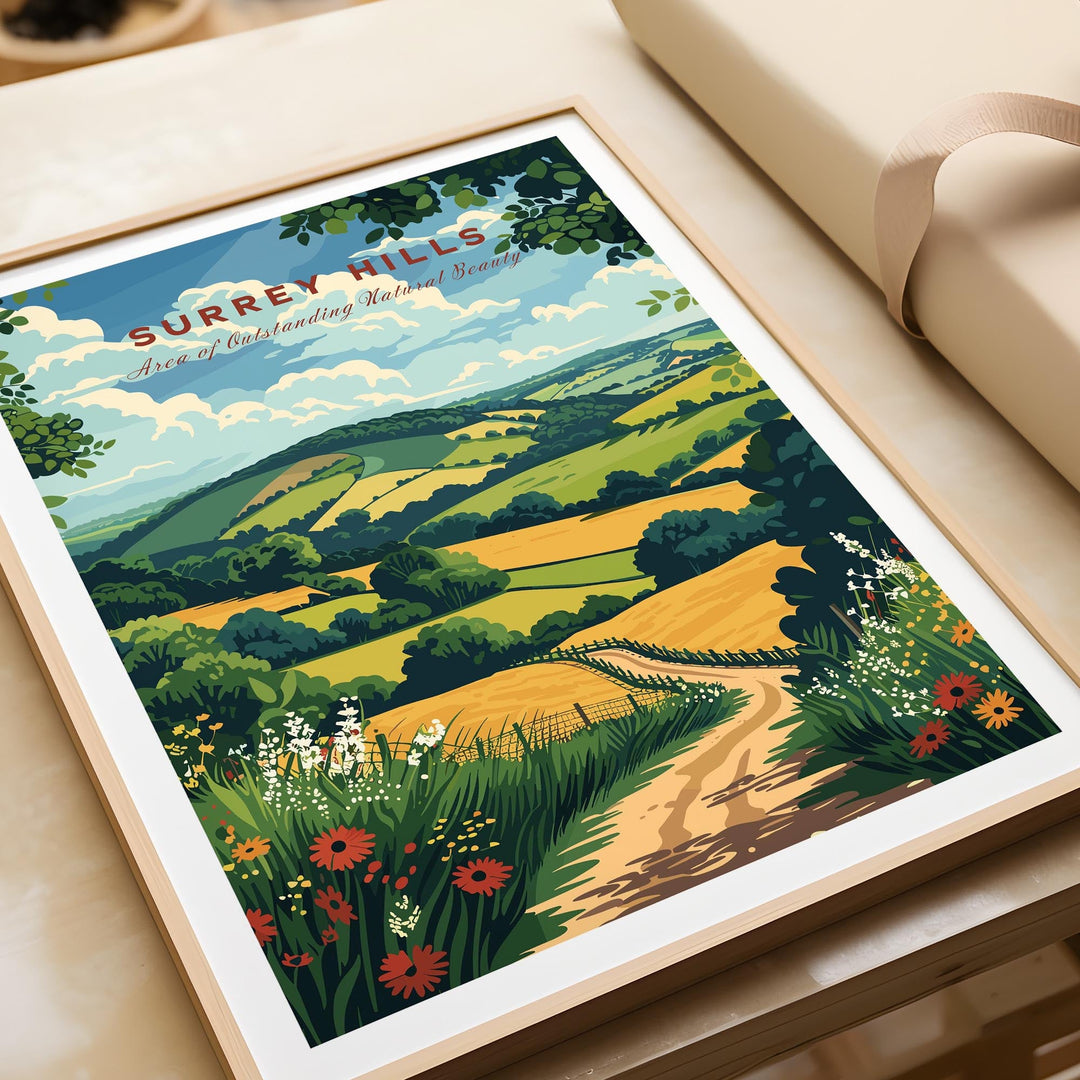 Surrey Hills Travel Print - Area of Outstanding Natural Beauty
