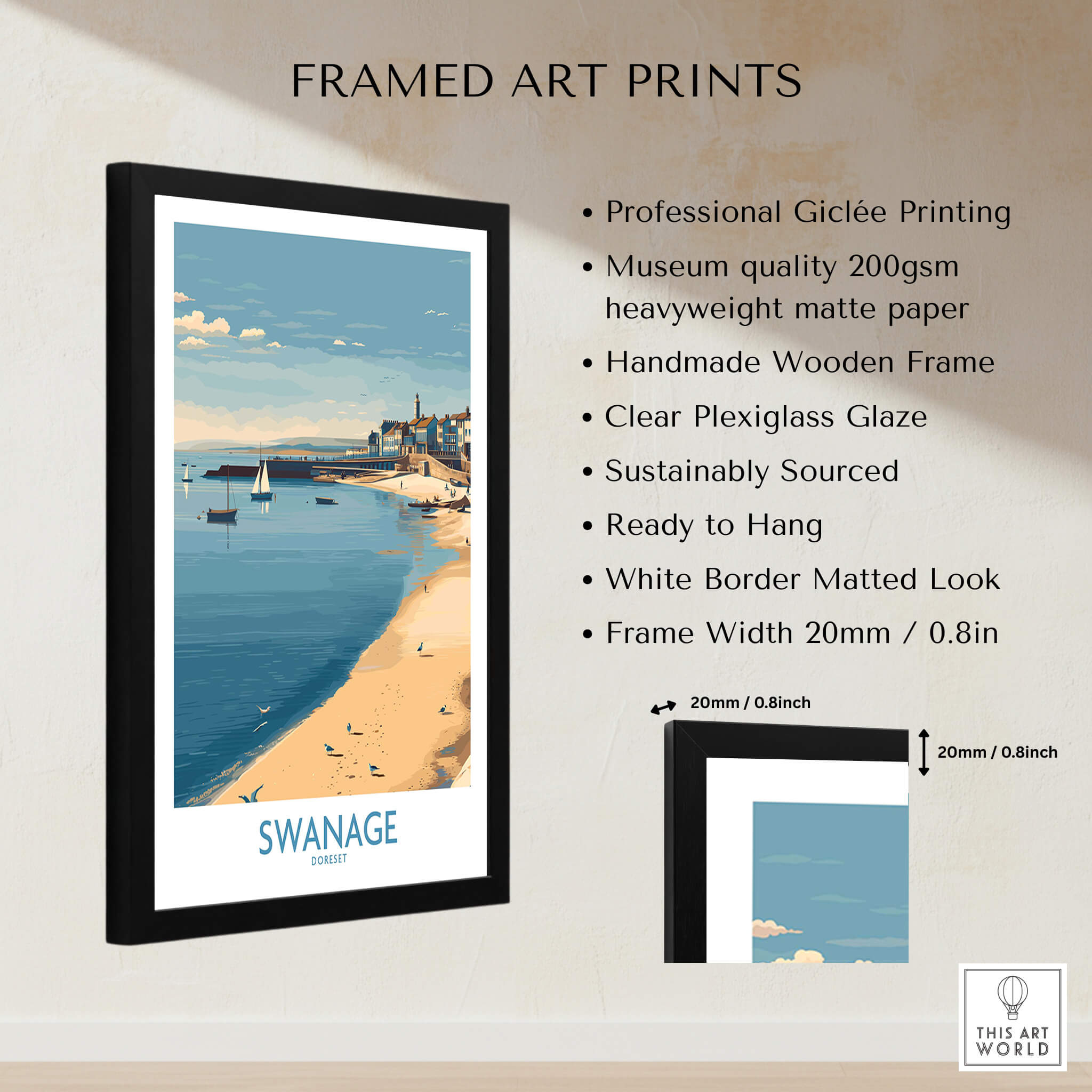Swanage Dorset Canvas Print | Scenic Bay Poster framed art print with professional Giclée printing and museum quality finish.