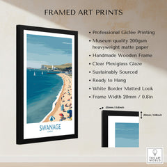 Swanage Dorset Poster | White Cliffs & Coastal Sailboat Scene Canvas Print framed art print with professional giclée printing.