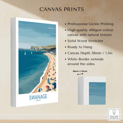 Swanage Dorset Poster | White Cliffs & Coastal Sailboat Scene Canvas Print showcasing professional printing and design.