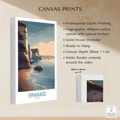 Swanage Poster Dorset | White Cliffs Coastal Landscape Canvas Print showcasing the coastal landscape and printing details.