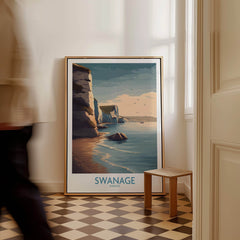 Swanage Poster Dorset | White Cliffs Coastal Landscape Canvas Print displayed in a stylish interior setting.