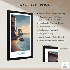 Swanage Poster Dorset | White Cliffs Coastal Landscape Canvas Print Framed Art with professional Giclée printing