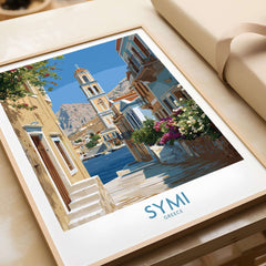 Symi Greece Art Print Greek Poster featuring colorful architecture and coastal views of Symi.