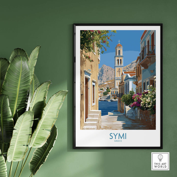 Symi Greece Art Print Greek Poster showcasing colorful architecture and coastal views of Symi island.