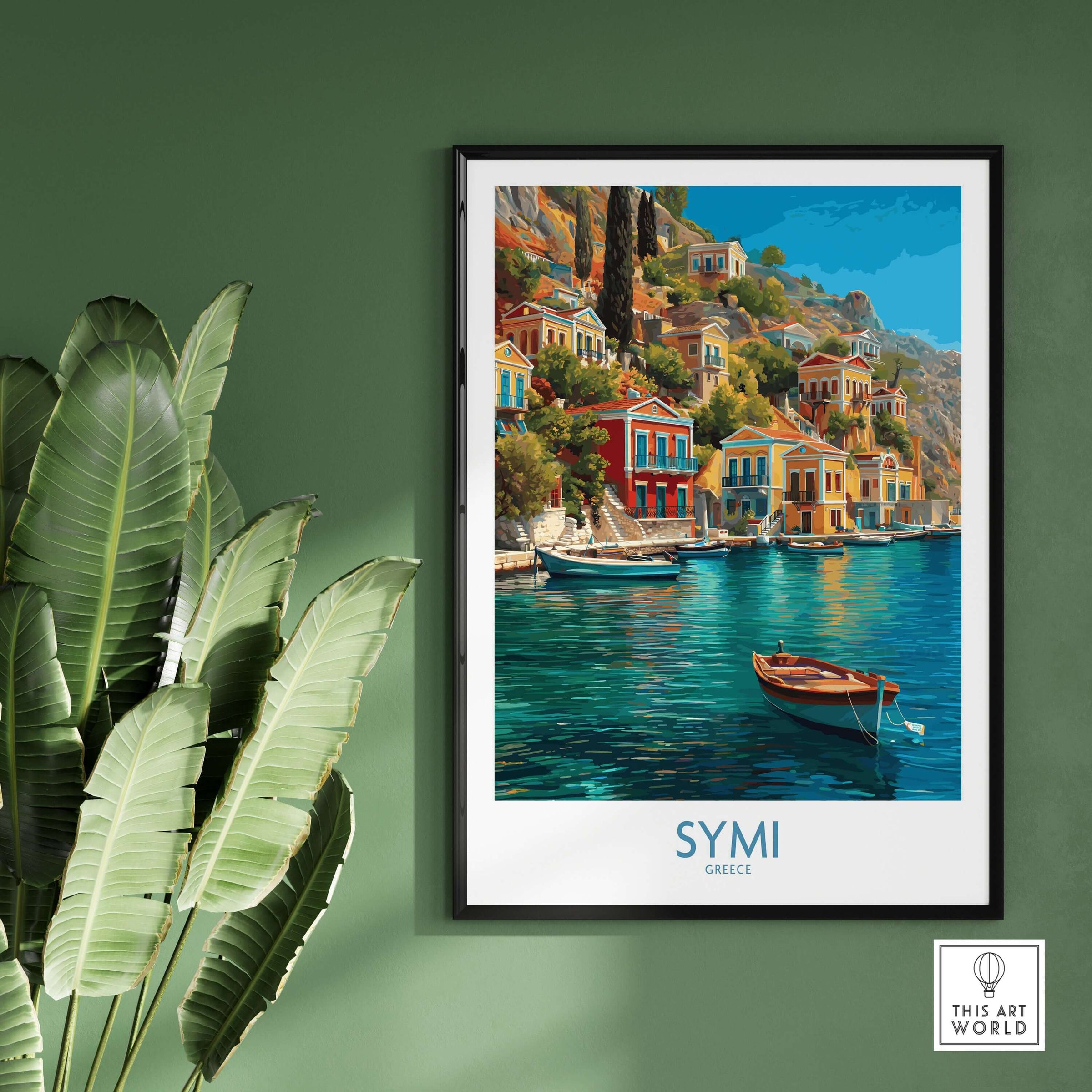 Symi Greece Art Print | Harbour Boats Seascape Poster featuring vibrant coastal views and colorful architecture.