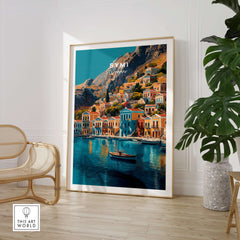 Symi Print Greece showcasing vibrant architecture on the island of Symi, perfect for Mediterranean home décor.