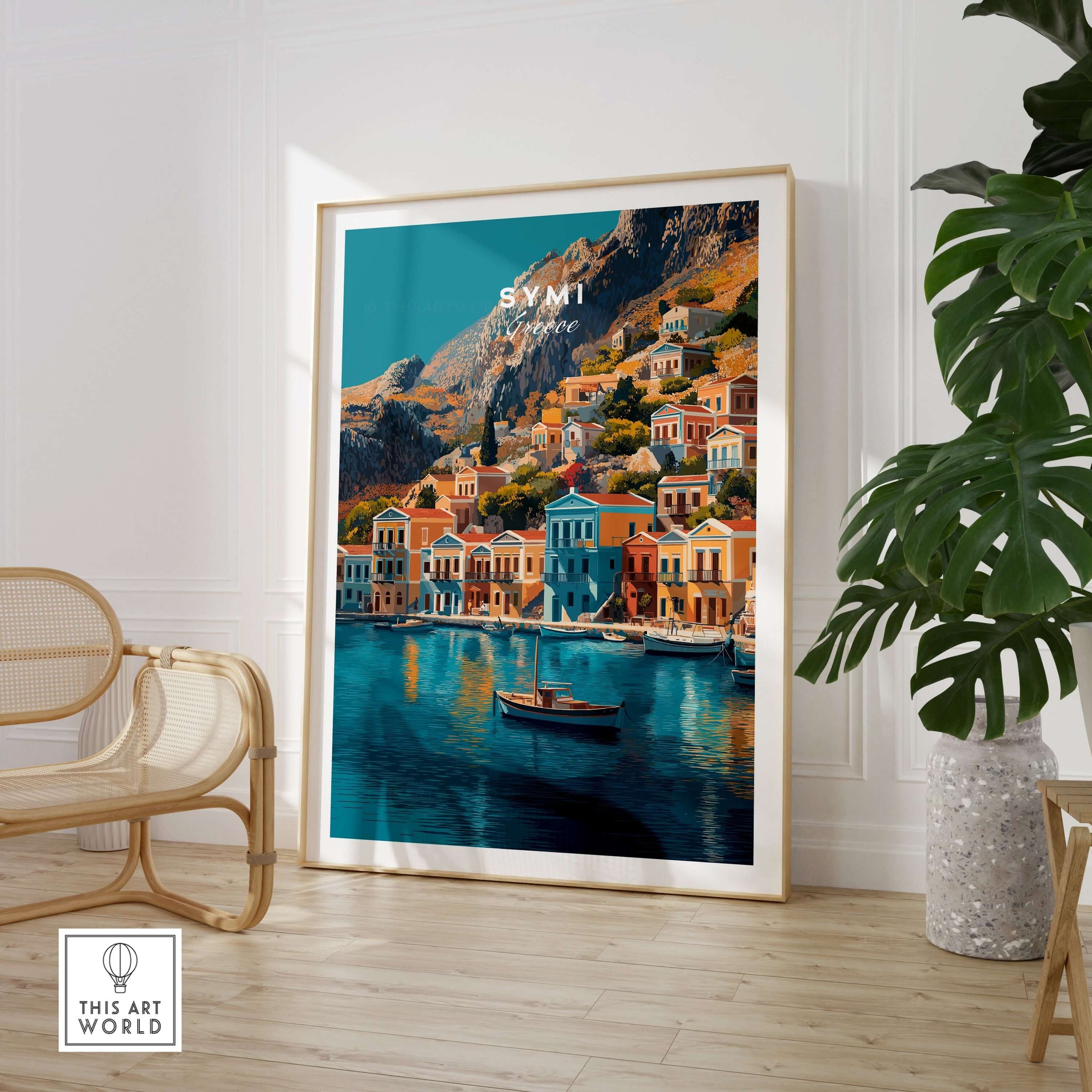 Symi Print Greece showcasing vibrant architecture on the island of Symi, perfect for Mediterranean home décor.