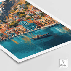 Symi Print Greece artwork featuring colorful buildings and tranquil waters, capturing the essence of Greece's beauty.