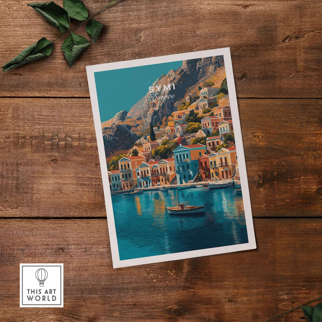 Symi Print Greece artwork showcasing vibrant colors and charming architecture of Symi island.