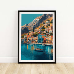 Symi Print Greece artwork showcasing vibrant colors and charming architecture of Symi, Greece, with serene coastal view.
