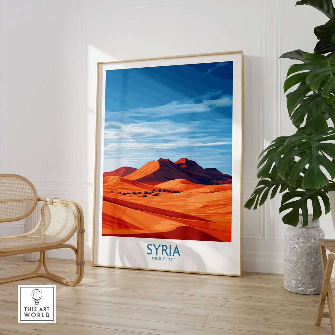 Abstract sand dune poster showcasing the Syrian desert, ideal for minimalist and worldly home decor.