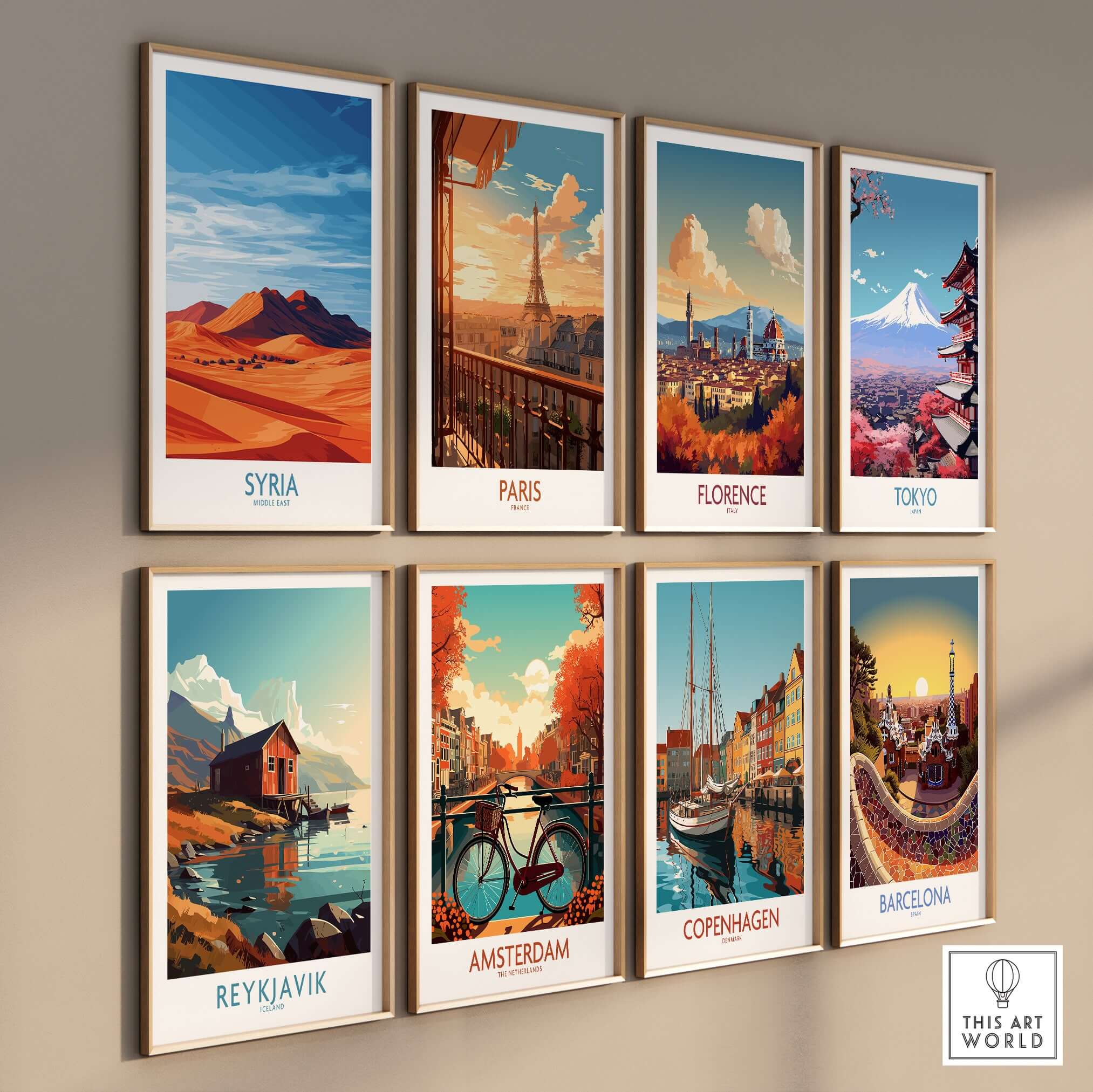 Syria Desert Landscape Poster - Middle East Travel Print - Abstract Sand Dune Wall Art displayed on a gallery wall.