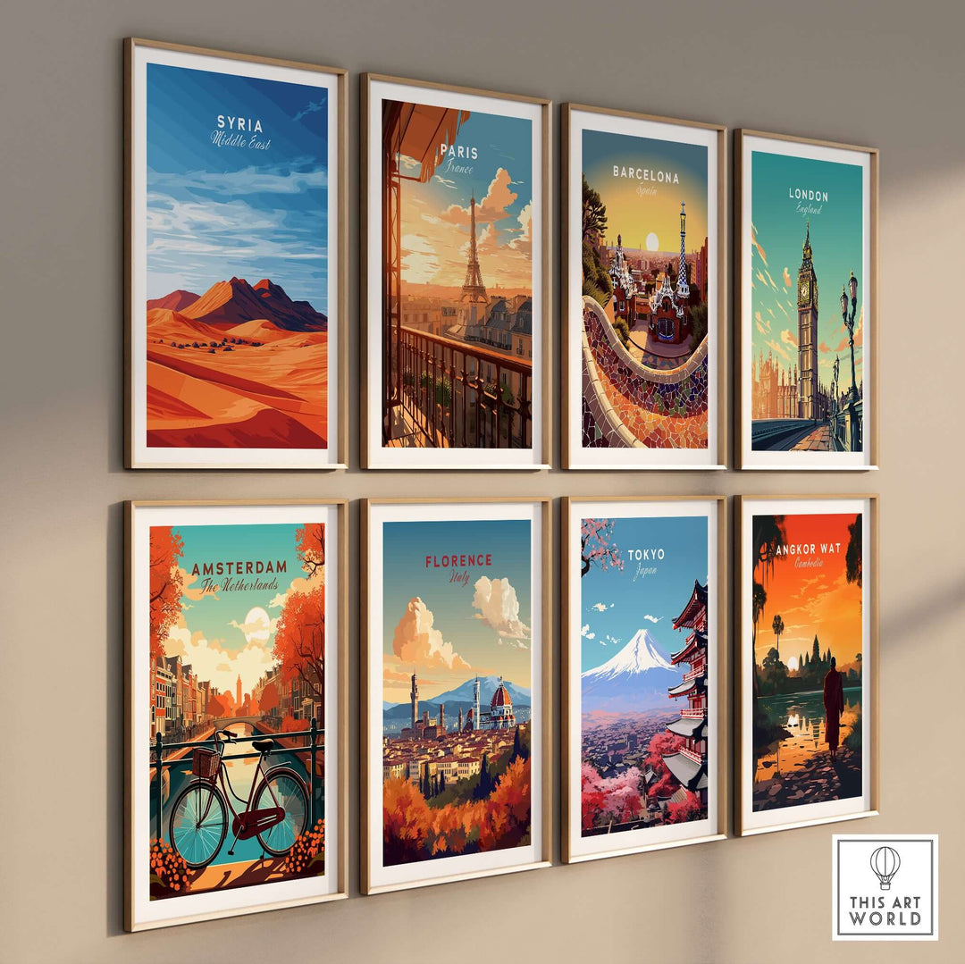 Syria poster featuring a stunning Middle Eastern desert landscape, part of a modern travel-themed wall art collection.