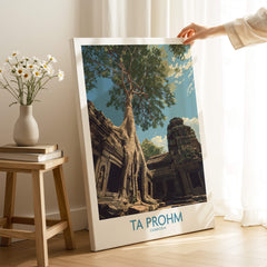 Ta Prohm Cambodia Poster | Sunset Jungle Temple Scene Canvas Print featuring ancient temple and tree
