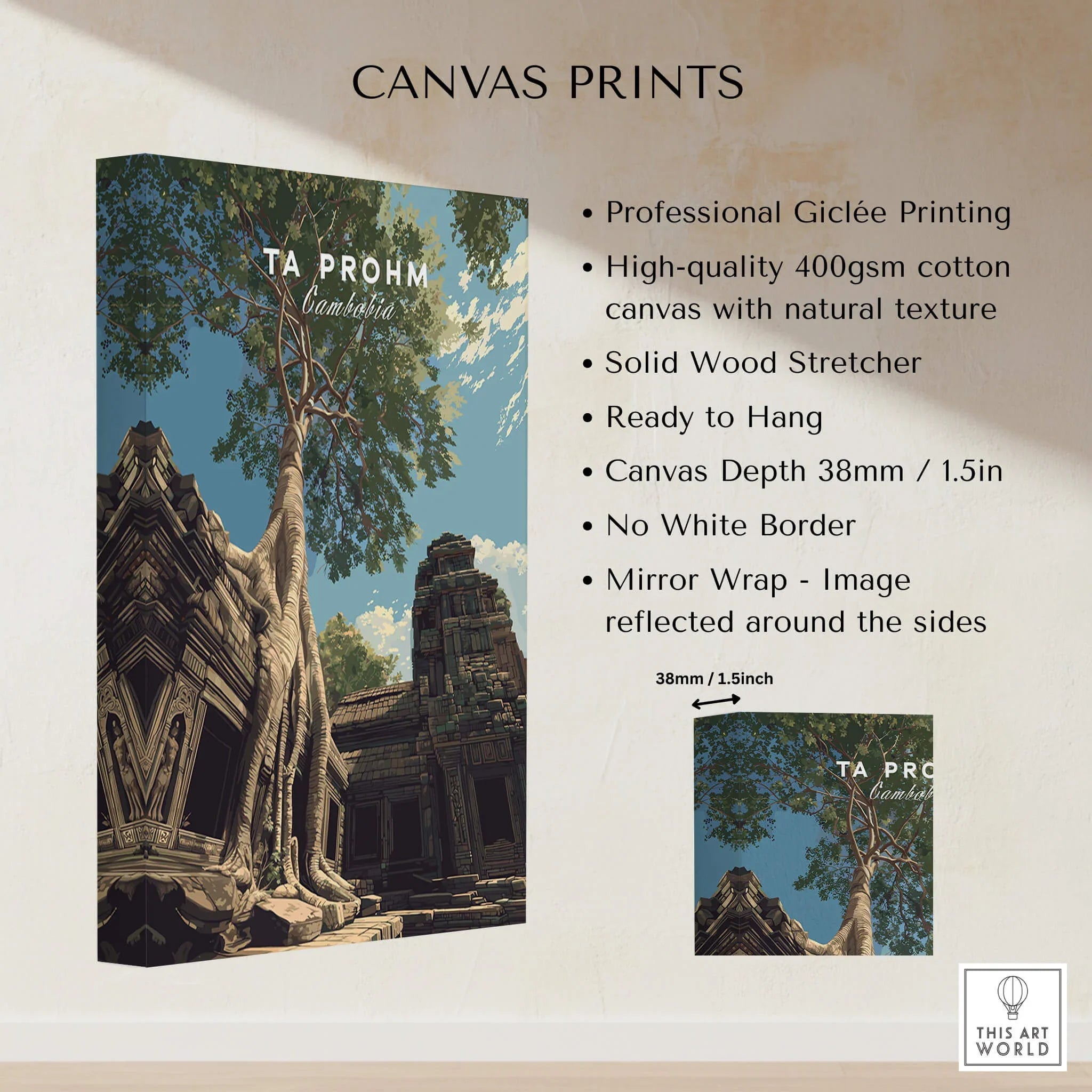 Ta Prohm Wall Art Cambodia Print | Historic Khmer Temple Ruins