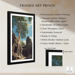 Ta Prohm Wall Art Cambodia Print | Historic Khmer Temple Ruins Travel Poster framed art print showcasing professional giclée printing.