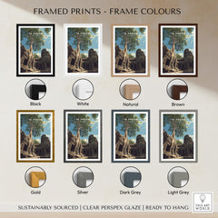 Ta Prohm Wall Art Cambodia Print | Historic Khmer Temple Ruins Travel Poster framed print options and colors selection.
