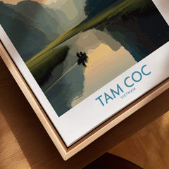 Tam Coc Vietnam Canvas Print | Scenic Boat Ride Landscape Poster featuring a serene landscape and traditional boat.