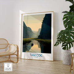 Tam Coc Vietnam Canvas Print | Scenic Boat Ride Landscape Poster showcasing serene waterways and limestone karsts.