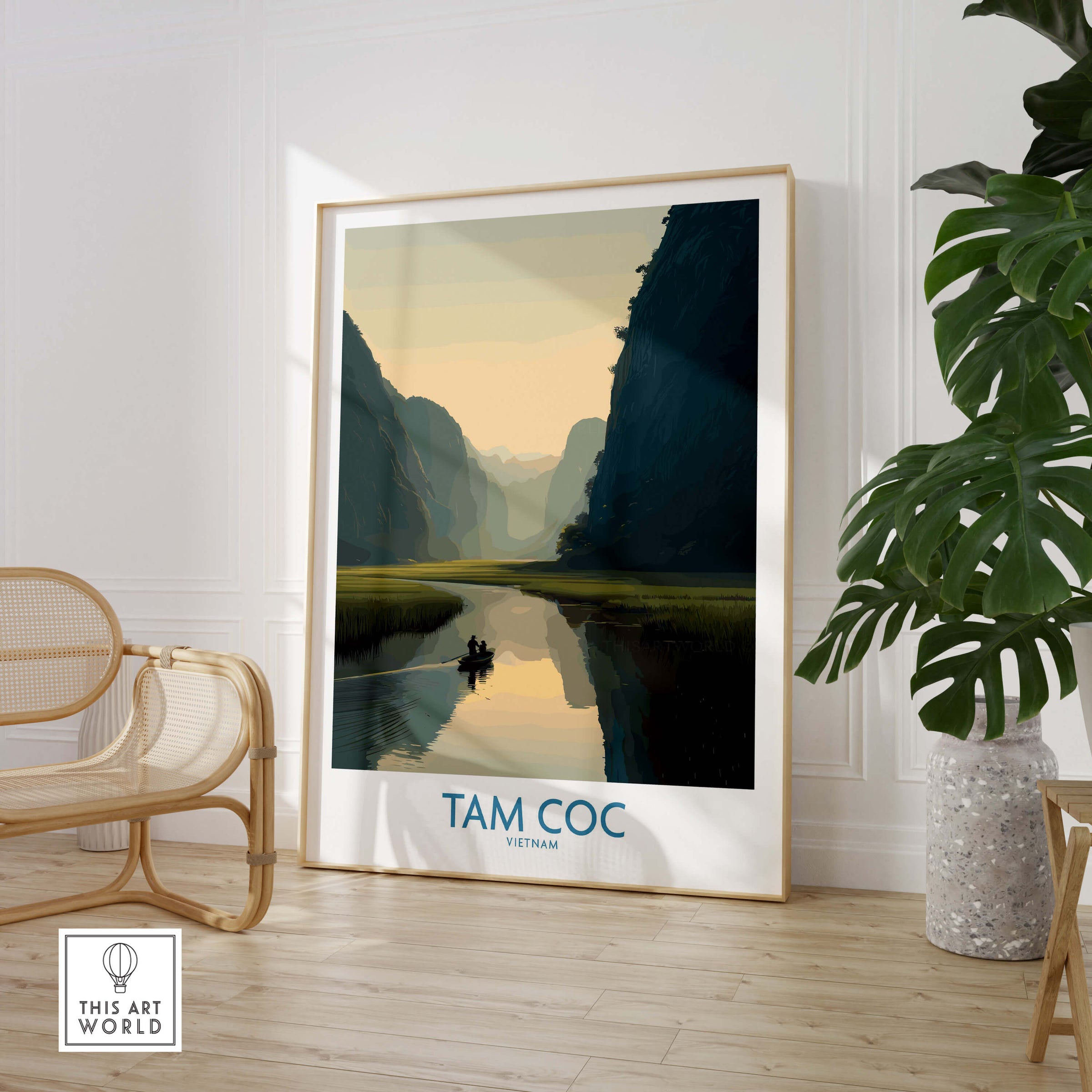 Tam Coc Vietnam Canvas Print | Scenic Boat Ride Landscape Poster showcasing serene waterways and limestone karsts.