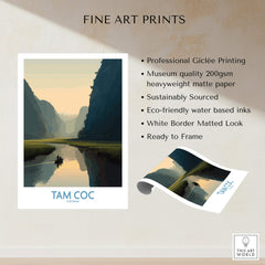 Tam Coc Vietnam Canvas Print | Scenic Boat Ride Landscape Poster showcasing serene waters and limestone karsts