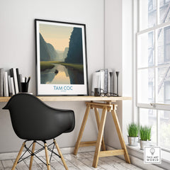 Tam Coc Vietnam Canvas Print | Scenic Boat Ride Landscape Poster showcasing serene waterways and limestone karsts.