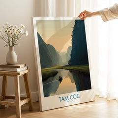 Tam Coc Vietnam Canvas Print | Scenic Boat Ride Landscape Poster showcasing serene waterways and limestone karsts.