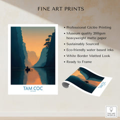 Tam Coc Vietnam Poster | Sunset Mountain Gorge Landscape Canvas Print showcasing fine art prints and professional Giclée printing details.