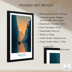 Tam Coc Vietnam Poster | Sunset Mountain Gorge Landscape Canvas Print showcased in a framed art print.