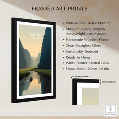 Tam Coc Vietnam Travel Poster | Limestone Karst River Wall Art Print framed art print with museum quality details.