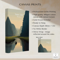 Tam Coc Vietnam Travel Poster | Limestone Karst River Wall Art Print featuring serene waters and dramatic landscapes.