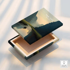 Tam Coc Vietnam Travel Poster | Limestone Karst River Wall Art Print on a decorative wooden box.