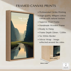 Tam Coc Vietnam Travel Poster | Limestone Karst River Wall Art Print framed canvas print showcasing serene river landscape.