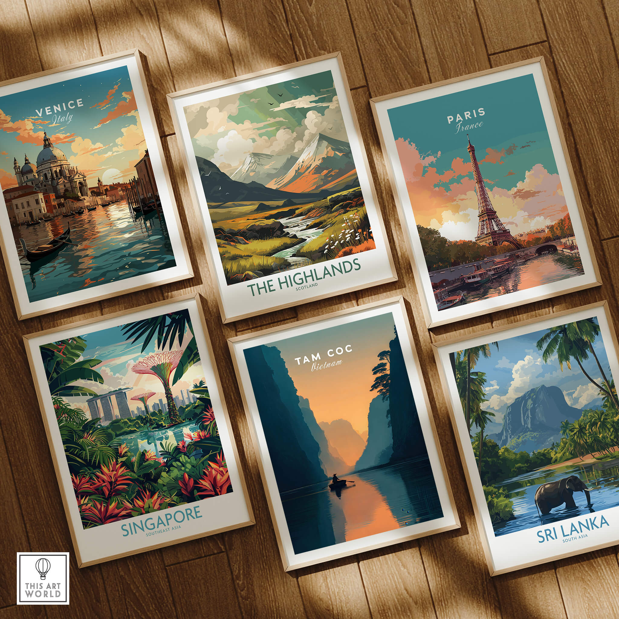 Tam Coc Vietnam Wall Art Print | River Valley Travel Poster among travel-themed art prints including Venice, Paris, and Singapore.