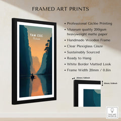Tam Coc Vietnam Wall Art Print | River Valley Travel Poster - Framed print featuring serene river valley landscape.