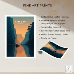 Tam Coc Vietnam Wall Art Print | River Valley Travel Poster showing tranquil waterways and limestone peaks.