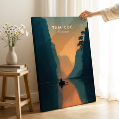 Tam Coc Vietnam Wall Art Print | River Valley Travel Poster featuring a serene sunset over the river valley.
