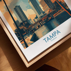 Tampa Florida Poster | City Waterfront Architecture Scene Canvas Print featuring vibrant skyline and palm trees.