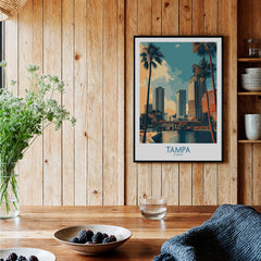 Tampa Florida Poster | City Waterfront Architecture Scene Canvas Print showcasing modern buildings and palm trees.