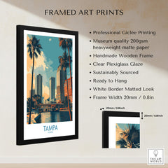 Tampa Florida Poster | City Waterfront Architecture Scene Canvas Print displayed in a stylish frame with professional quality details.