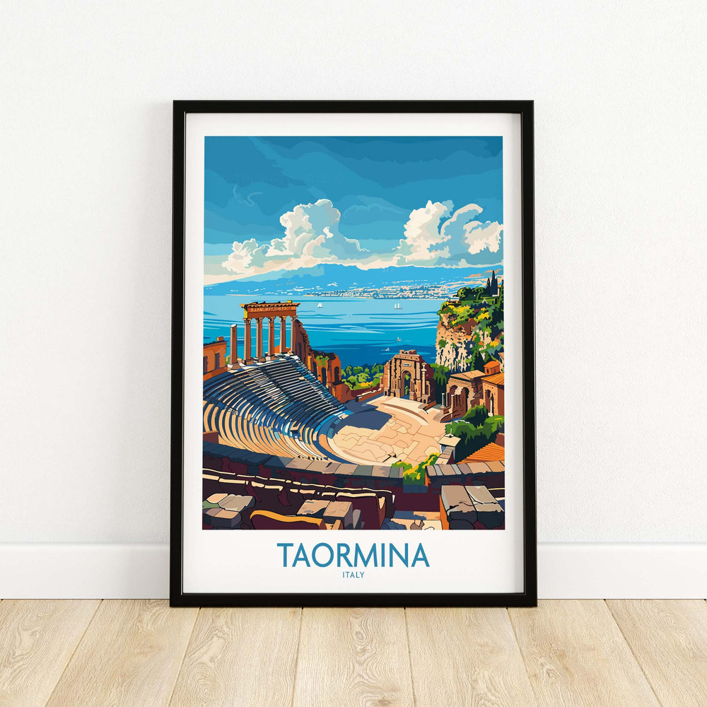 a framed poster of a view of a stadium