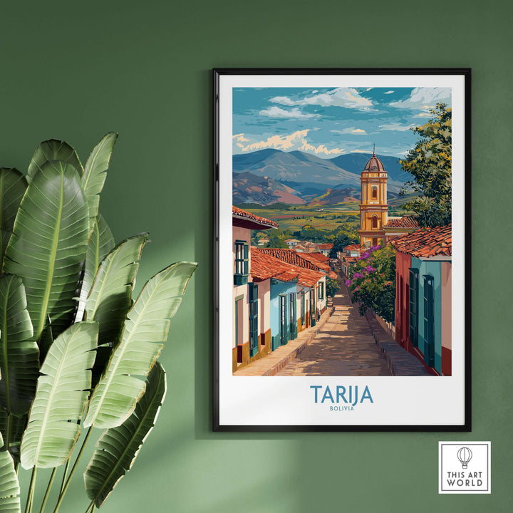 Tarija Bolivia Print | City Travel Poster showcasing picturesque streets and cultural charm in vibrant colors.