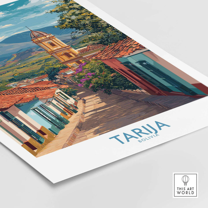 Tarija Bolivia Print | City Travel Poster featuring a scenic view of Tarija's vibrant streets and colorful buildings.